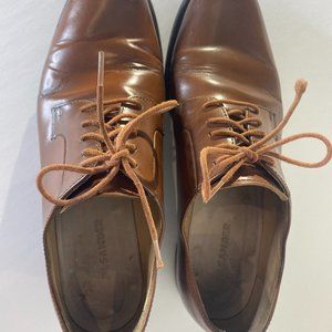 Women's 37 Jil Sander cognac plain-toe Oxford lace-up flats! GORGEOUS !!